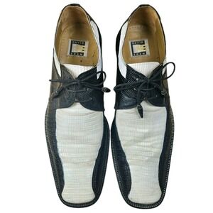 David Eden Teju Lizard Leather Dress Shoes Size 10 Black White Oxfords Lace Up